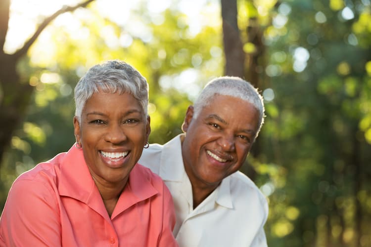 A senior couple happy at their continuing care retirement community.