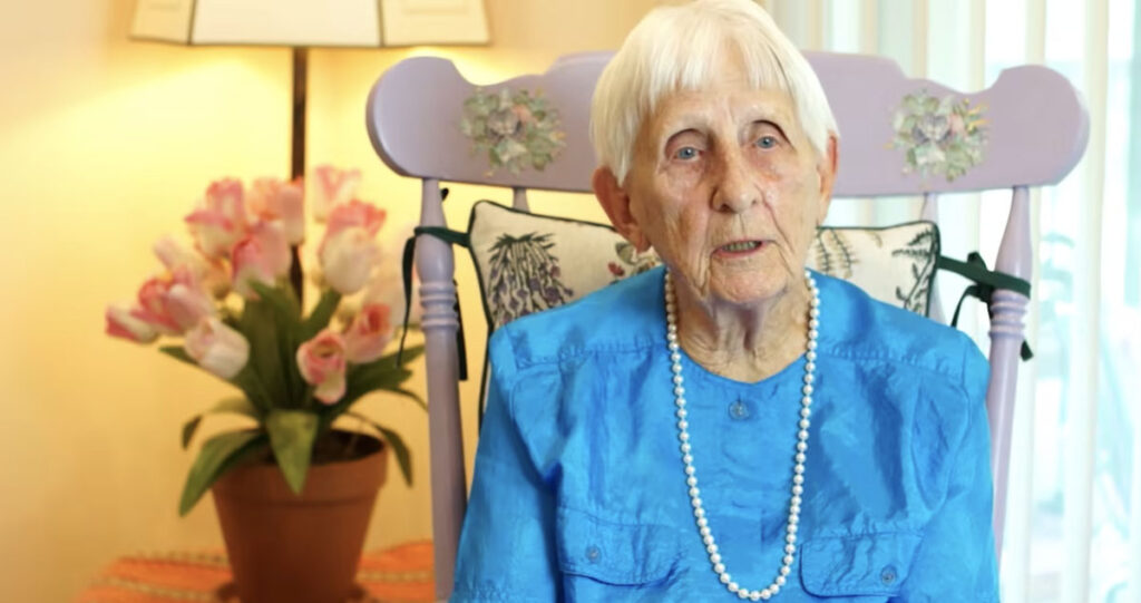 senior woman in blue