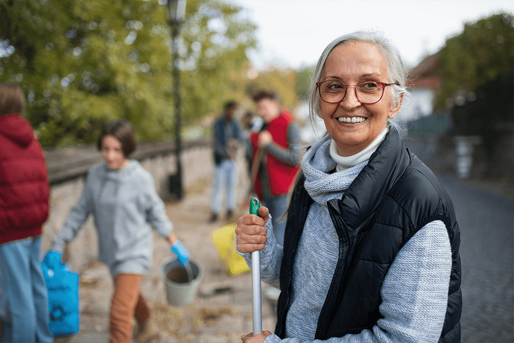 Smiling senior volunteer