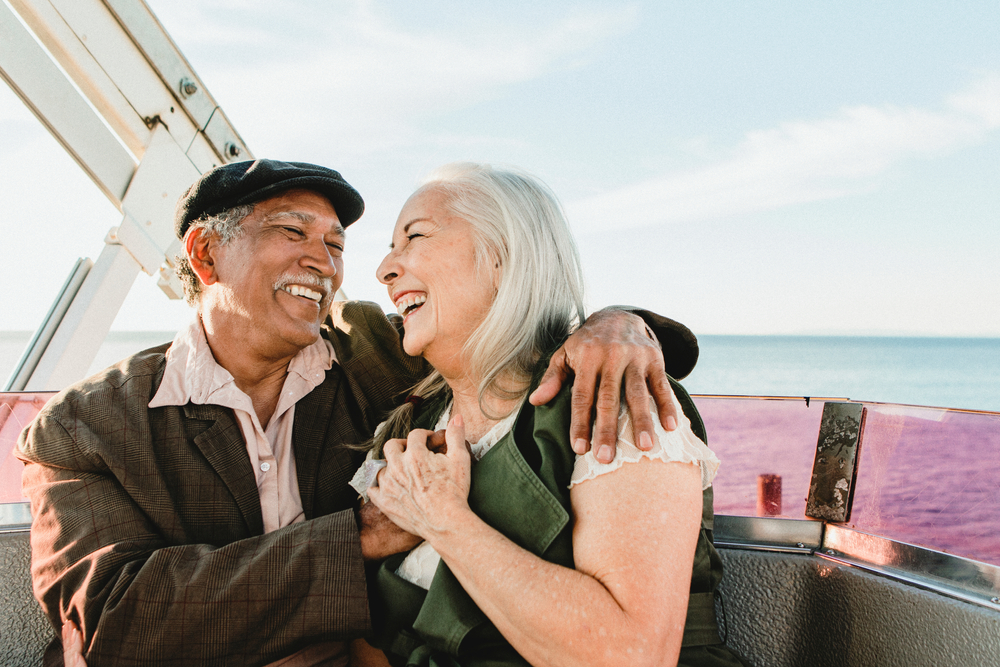 A senior couple on a boat ride